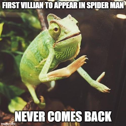 Seriously, who the heck was the Chameleon? I didn't know about him until some video mentioned him | FIRST VILLIAN TO APPEAR IN SPIDER MAN; NEVER COMES BACK | image tagged in slow clap chameleon,spiderman | made w/ Imgflip meme maker