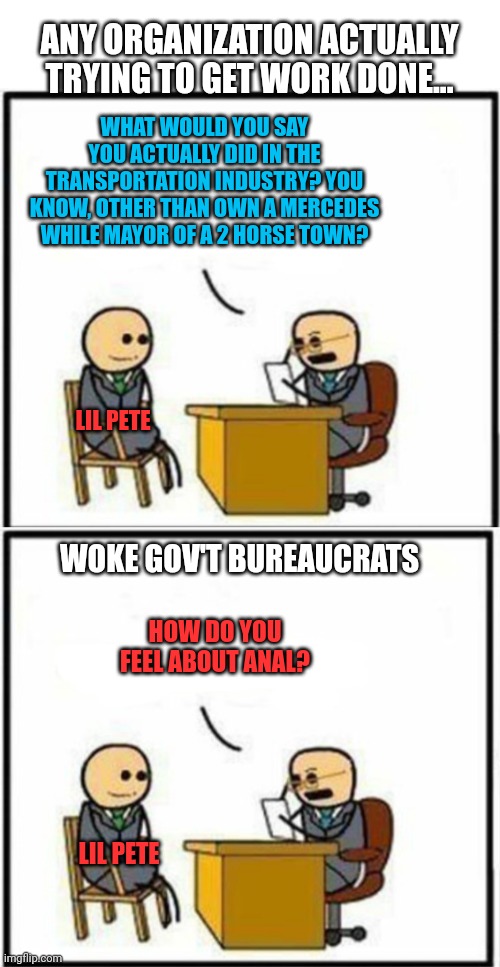 ANY ORGANIZATION ACTUALLY TRYING TO GET WORK DONE... WOKE GOV'T BUREAUCRATS WHAT WOULD YOU SAY YOU ACTUALLY DID IN THE TRANSPORTATION INDUST | made w/ Imgflip meme maker