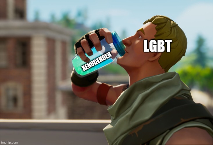 Fortnite the frog | XENOGENDER; LGBT | image tagged in fortnite the frog | made w/ Imgflip meme maker