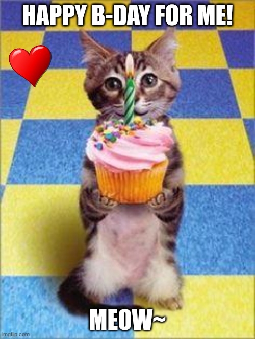 Happy Birthday! | HAPPY B-DAY FOR ME! MEOW~ | image tagged in happy birthday cat | made w/ Imgflip meme maker