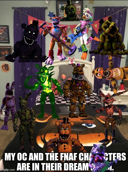 The Glamrocks have invaded my meme!!!!!! | image tagged in fnaf themed room | made w/ Imgflip meme maker