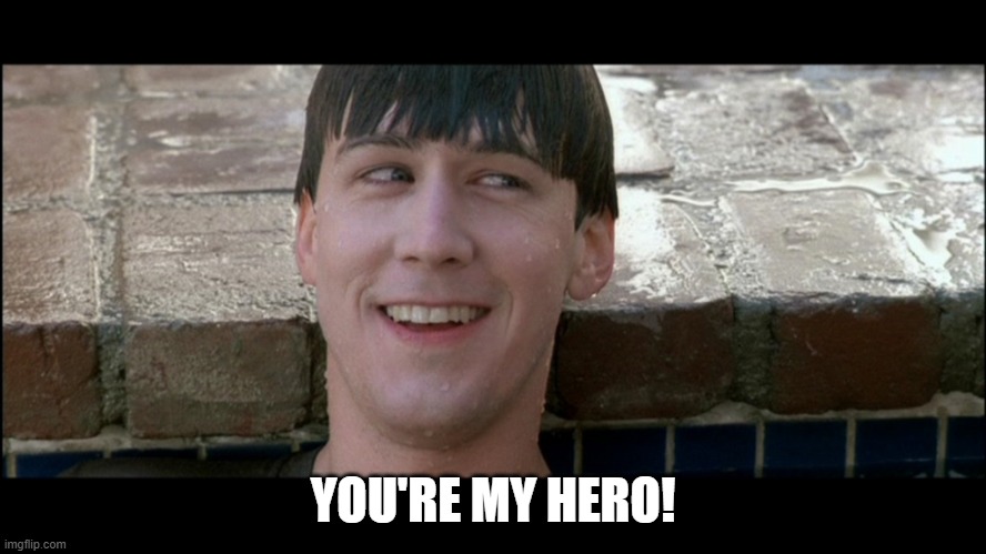 Ferris Bueller You're My Hero | YOU'RE MY HERO! | image tagged in ferris bueller you're my hero | made w/ Imgflip meme maker