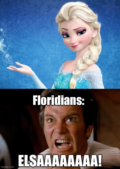Floridians:; ELSAAAAAAAA! | image tagged in elsa frozen,star trek kirk khan | made w/ Imgflip meme maker