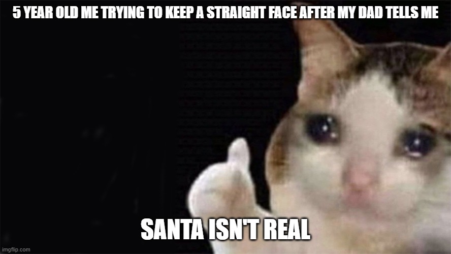 5 YEAR OLD ME TRYING TO KEEP A STRAIGHT FACE AFTER MY DAD TELLS ME; SANTA ISN'T REAL | image tagged in funny memes | made w/ Imgflip meme maker