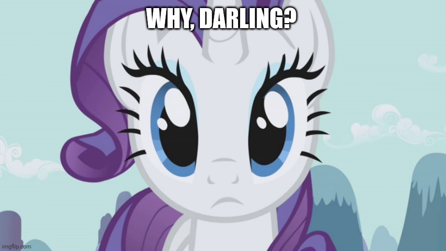 Stareful Rarity (MLP) | WHY, DARLING? | image tagged in stareful rarity mlp | made w/ Imgflip meme maker