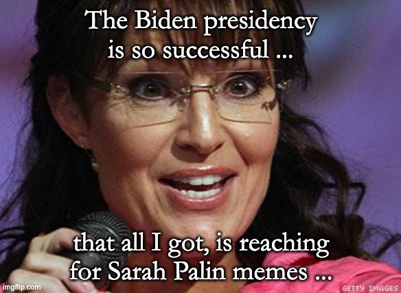 How to meme, when you got absolutely nothing. | The Biden presidency is so successful ... that all I got, is reaching for Sarah Palin memes ... | image tagged in you got nothing | made w/ Imgflip meme maker