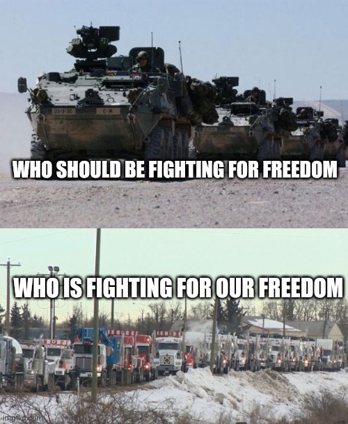 WHO SHOULD BE FIGHTING FOR FREEDOM; WHO IS FIGHTING FOR OUR FREEDOM | image tagged in military-convoy | made w/ Imgflip meme maker