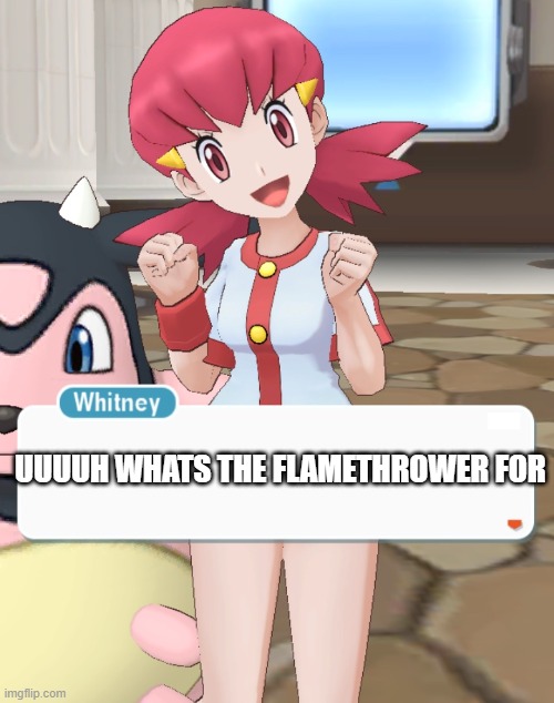 b u r n | UUUUH WHATS THE FLAMETHROWER FOR | image tagged in whitney | made w/ Imgflip meme maker
