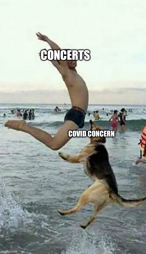 Sussy | CONCERTS; COVID CONCERN | image tagged in dog bite dick | made w/ Imgflip meme maker