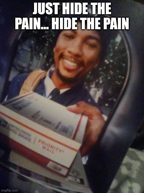 Something on our mail | JUST HIDE THE PAIN... HIDE THE PAIN | image tagged in mail,hehe,fun,i suck | made w/ Imgflip meme maker