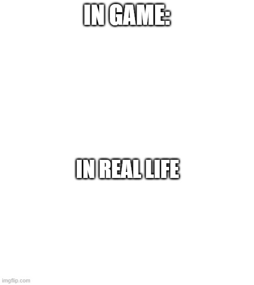 Blank White Template | IN GAME:; IN REAL LIFE | image tagged in blank white template | made w/ Imgflip meme maker