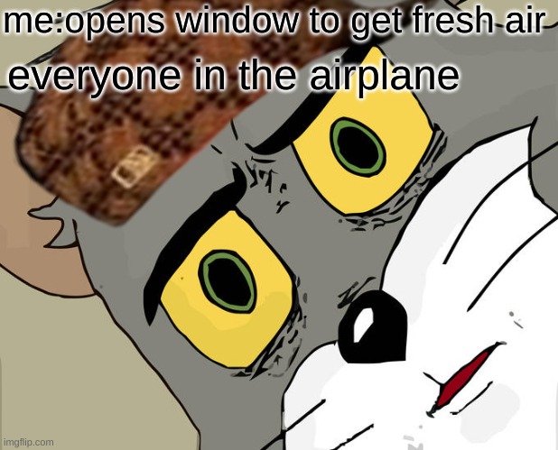 huh, i might b on meph | me:opens window to get fresh air; everyone in the airplane | image tagged in unsettled tom | made w/ Imgflip meme maker