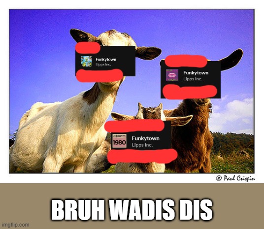 spotify song be like:idc and idk | BRUH WADIS DIS | image tagged in choose your goats,oh no,what,do it,pickup | made w/ Imgflip meme maker