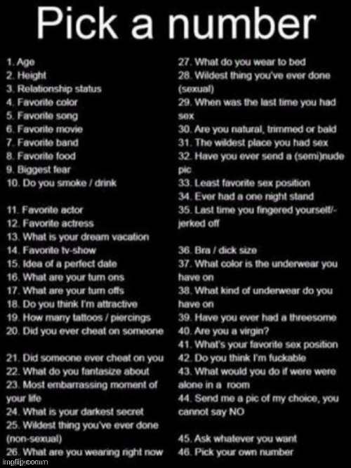 Pick a number | image tagged in pick a number | made w/ Imgflip meme maker