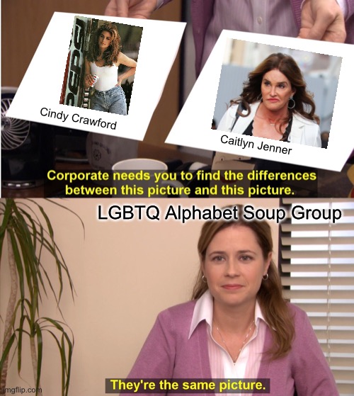 Crawford Jenner | Cindy Crawford; Caitlyn Jenner; LGBTQ Alphabet Soup Group | image tagged in memes,they're the same picture,cindy crawford,caitlyn jenner,transgender,lgbtq | made w/ Imgflip meme maker