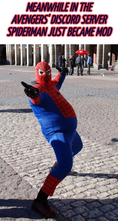Thicc Spidey | MEANWHILE IN THE AVENGERS' DISCORD SERVER
SPIDERMAN JUST BECAME MOD | image tagged in thicc spidey | made w/ Imgflip meme maker