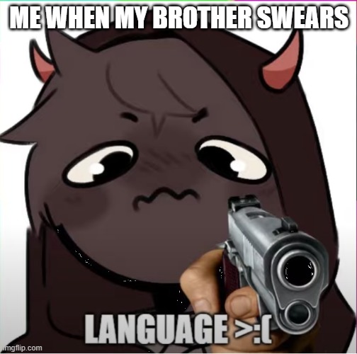 language |  ME WHEN MY BROTHER SWEARS | image tagged in badboyhalo language | made w/ Imgflip meme maker