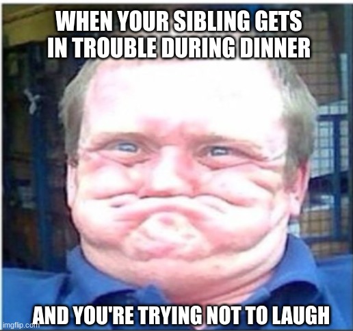 the urge to say ' I told you so ' can be too much | WHEN YOUR SIBLING GETS IN TROUBLE DURING DINNER; AND YOU'RE TRYING NOT TO LAUGH | image tagged in lol,dinner drama,funny memes | made w/ Imgflip meme maker