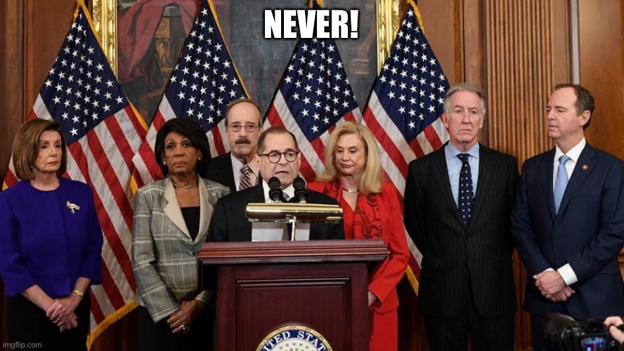 House Democrats | NEVER! | image tagged in house democrats | made w/ Imgflip meme maker