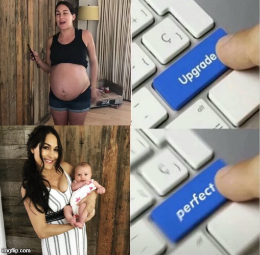 9 months in, 9 months out | image tagged in pregnant,baby girl,upgraded to perfection,9 months | made w/ Imgflip meme maker