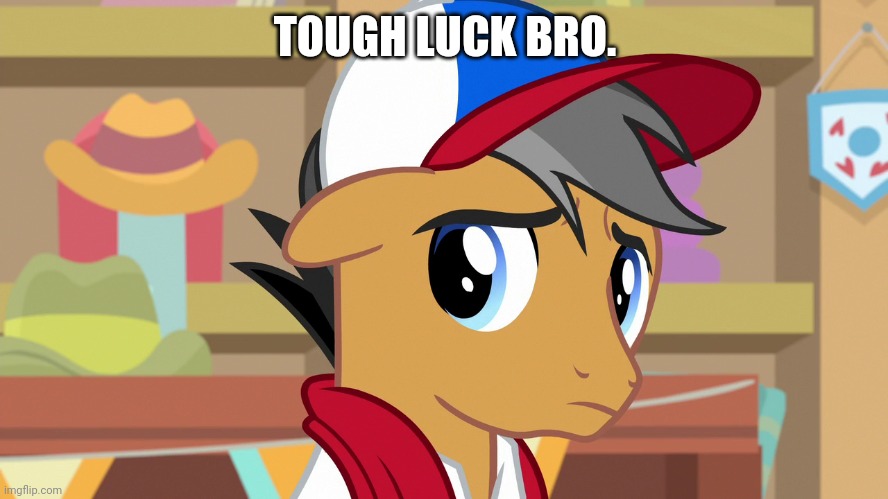Pouty Pants (MLP) | TOUGH LUCK BRO. | image tagged in pouty pants mlp | made w/ Imgflip meme maker