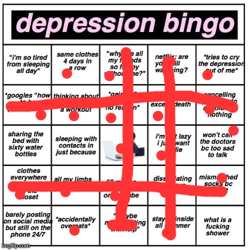 Yeah | image tagged in depression bingo | made w/ Imgflip meme maker
