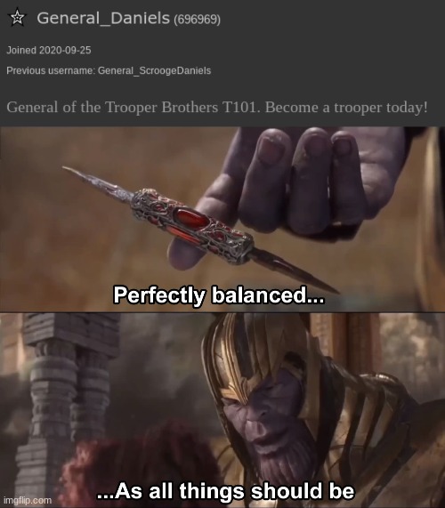 not edited fr | image tagged in thanos perfectly balanced as all things should be | made w/ Imgflip meme maker