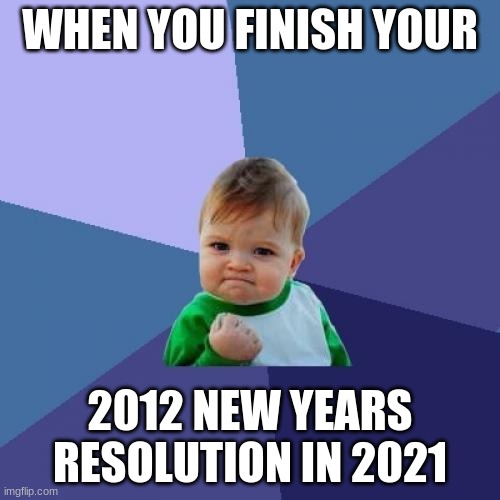 Success Kid | WHEN YOU FINISH YOUR; 2012 NEW YEARS RESOLUTION IN 2021 | image tagged in memes,success kid | made w/ Imgflip meme maker