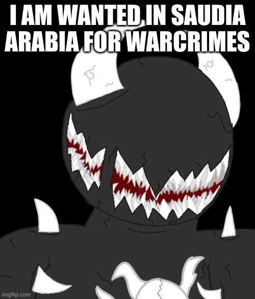 random thing | I AM WANTED IN SAUDIA ARABIA FOR WARCRIMES | image tagged in random thing | made w/ Imgflip meme maker