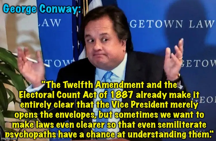 George Conway shrug | George Conway: "The Twelfth Amendment and the Electoral Count Act of 1887 already make it entirely clear that the Vice President merely open | image tagged in george conway shrug | made w/ Imgflip meme maker