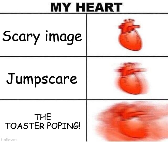 My Heart |  Scary image; Jumpscare; THE TOASTER POPING! | image tagged in my heart | made w/ Imgflip meme maker