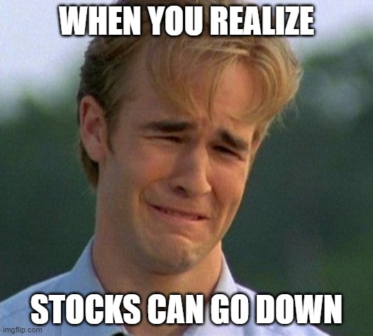 1990s First World Problems Meme |  WHEN YOU REALIZE; STOCKS CAN GO DOWN | image tagged in memes,1990s first world problems | made w/ Imgflip meme maker