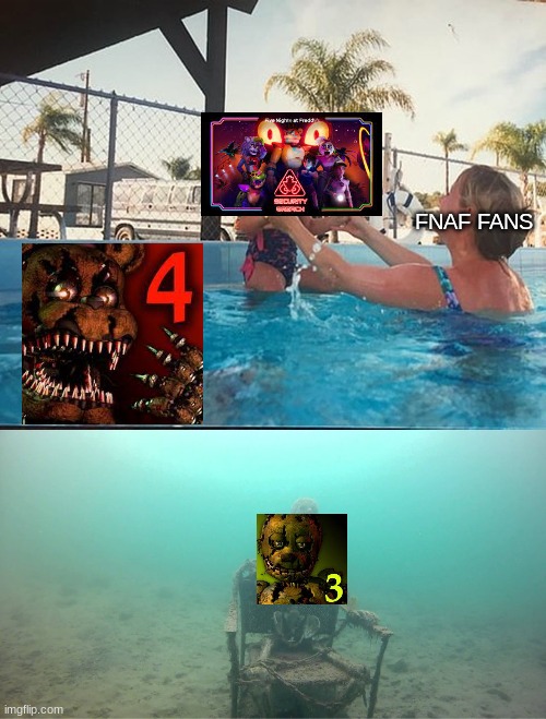 Mother Ignoring Kid Drowning In A Pool | FNAF FANS | image tagged in mother ignoring kid drowning in a pool,fnaf | made w/ Imgflip meme maker