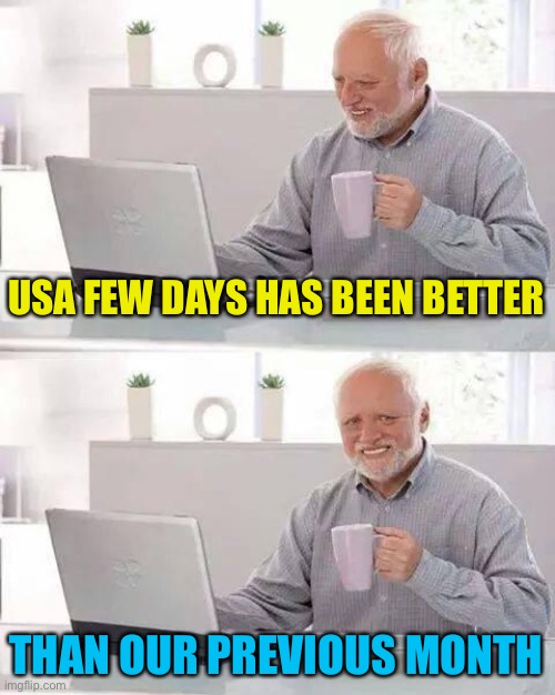 Hide the Pain Harold Meme | USA FEW DAYS HAS BEEN BETTER THAN OUR PREVIOUS MONTH | image tagged in memes,hide the pain harold | made w/ Imgflip meme maker