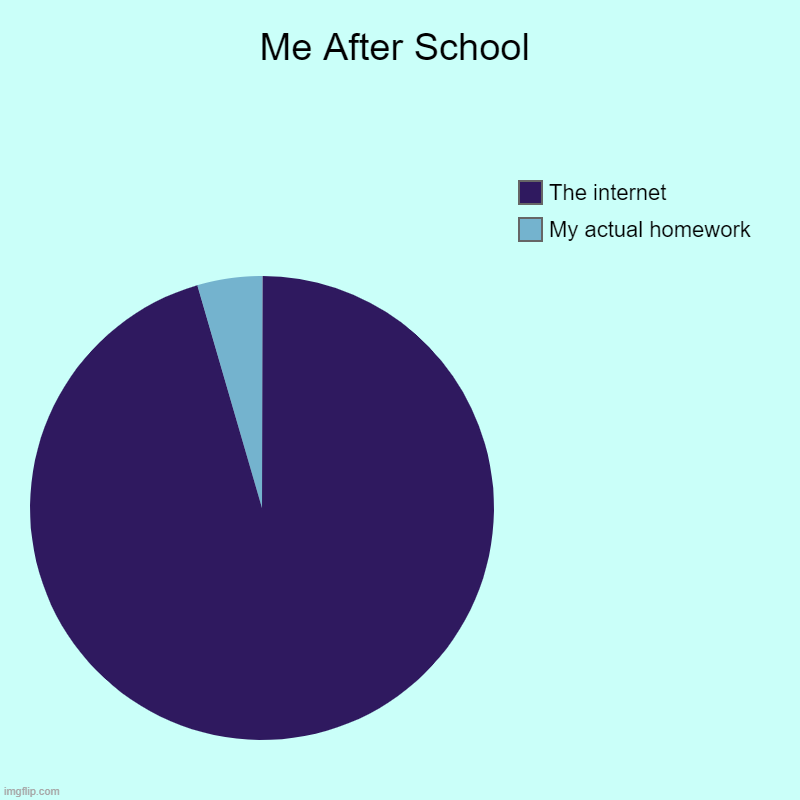 Me After School | My actual homework, The internet | image tagged in charts,pie charts | made w/ Imgflip chart maker