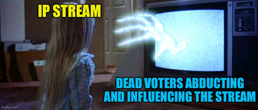 Any suggestions or provisions? | IP STREAM; DEAD VOTERS ABDUCTING AND INFLUENCING THE STREAM | image tagged in poltergeist | made w/ Imgflip meme maker