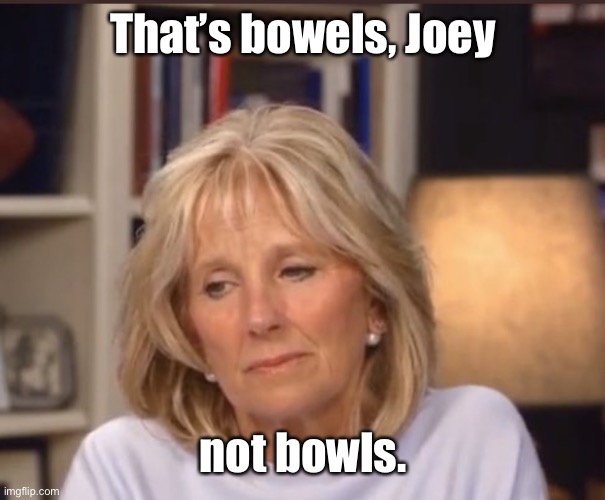 Jill Biden meme | That’s bowels, Joey not bowls. | image tagged in jill biden meme | made w/ Imgflip meme maker