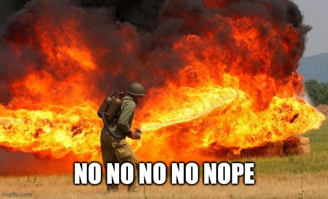 Nope flamethrower | NO NO NO NO NOPE | image tagged in nope flamethrower | made w/ Imgflip meme maker