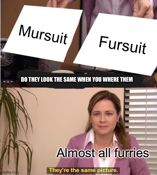 Do thy look the same when you wear them? | Mursuit; Fursuit; DO THEY LOOK THE SAME WHEN YOU WHERE THEM; Almost all furries | image tagged in memes,they're the same picture | made w/ Imgflip meme maker