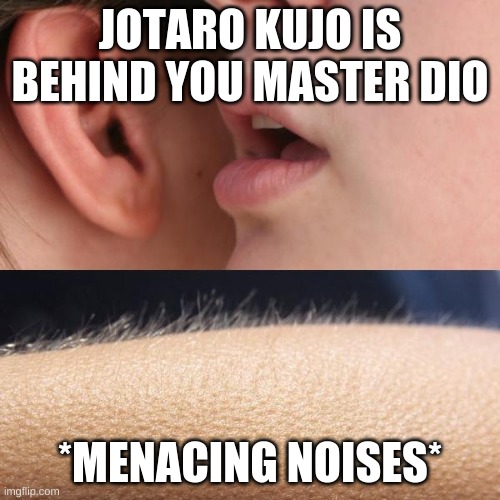 Whisper and Goosebumps | JOTARO KUJO IS BEHIND YOU MASTER DIO; *MENACING NOISES* | image tagged in whisper and goosebumps | made w/ Imgflip meme maker