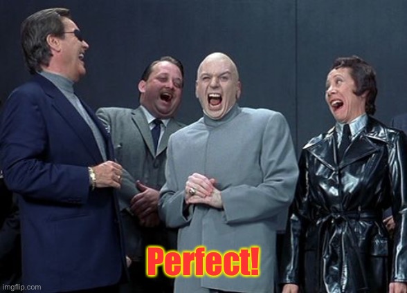 Laughing Villains Meme | Perfect! | image tagged in memes,laughing villains | made w/ Imgflip meme maker