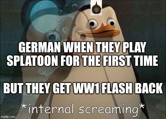 Private Internal Screaming | GERMAN WHEN THEY PLAY SPLATOON FOR THE FIRST TIME; BUT THEY GET WW1 FLASH BACK | image tagged in private internal screaming | made w/ Imgflip meme maker