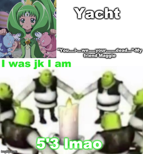Yachi's random temp | I was jk I am; 5'3 lmao | image tagged in yachi's random temp | made w/ Imgflip meme maker
