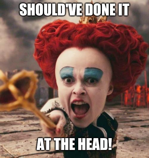 red queen | SHOULD'VE DONE IT AT THE HEAD! | image tagged in red queen | made w/ Imgflip meme maker