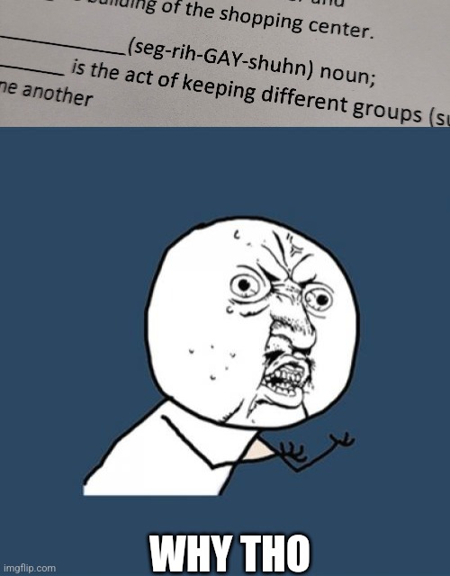 Thus whas on my paper in reading | WHY THO | image tagged in memes,y u no | made w/ Imgflip meme maker