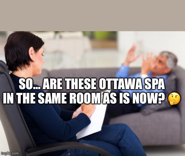 psychiatrist | SO... ARE THESE OTTAWA SPA IN THE SAME ROOM AS IS NOW? 🤔 | image tagged in psychiatrist | made w/ Imgflip meme maker