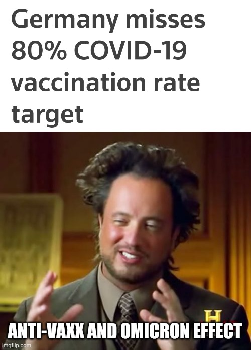 :-\ | ANTI-VAXX AND OMICRON EFFECT | image tagged in memes,ancient aliens,germany,coronavirus,covid-19,vaccines | made w/ Imgflip meme maker