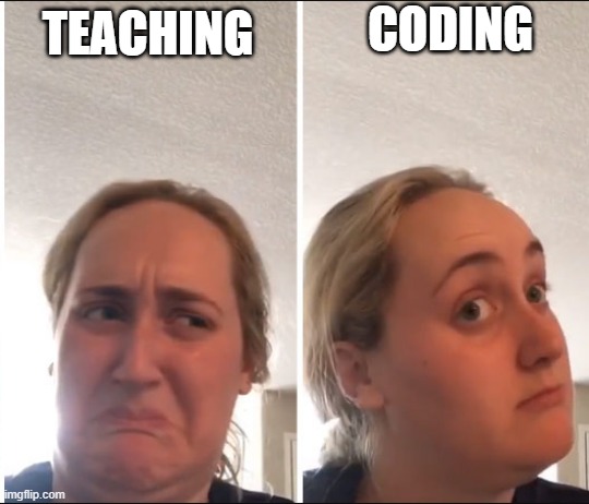 leave teaching |  CODING; TEACHING | image tagged in kombucha girl,teaching,coding | made w/ Imgflip meme maker