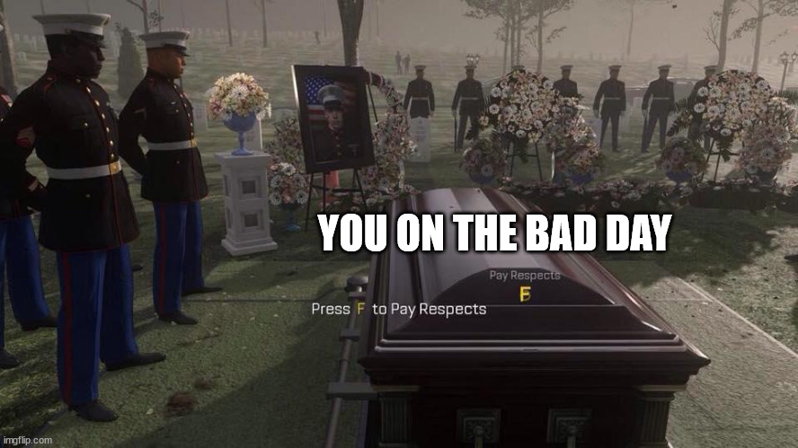 Press F to Pay Respects | YOU ON THE BAD DAY | image tagged in press f to pay respects | made w/ Imgflip meme maker