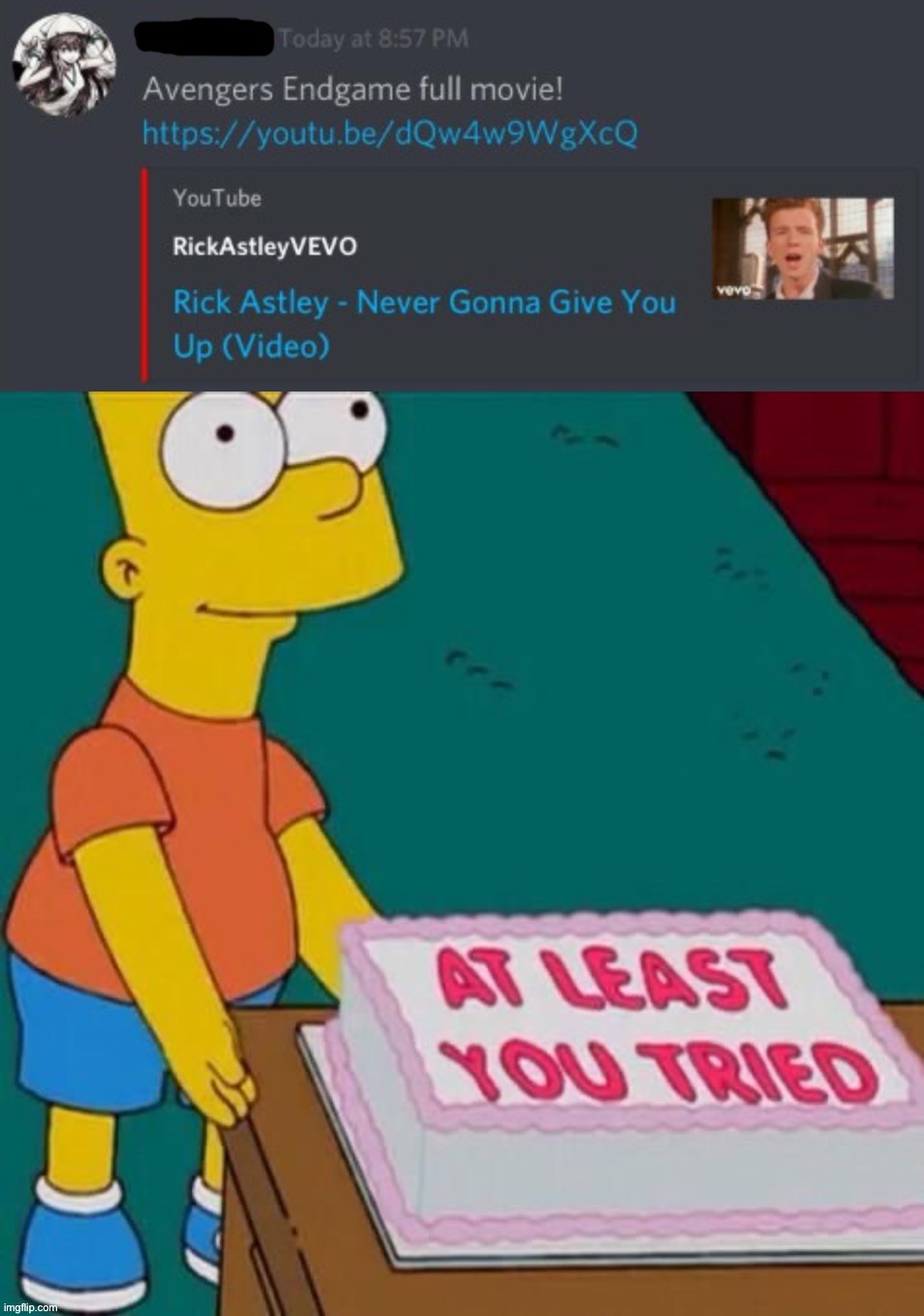 He tried it, and failed miserably | image tagged in memes,funny,failure,he tried it,stupid,rickroll | made w/ Imgflip meme maker
